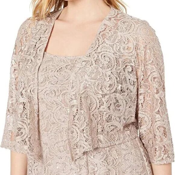 Alex Evenings Women's Two-Piece Set with Long Dress and Jacket - Picture 3 of 8